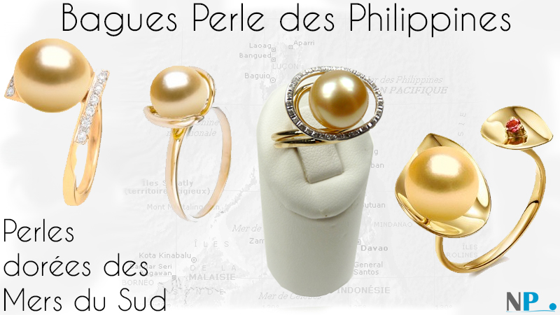 BAGUE OR ET PERLE DOREE - PERLE DES PHILIPPINES - PERLES DES MERS DU SUD